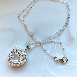 Silver Heart Pendant Necklace - Sparkling Cutout Design